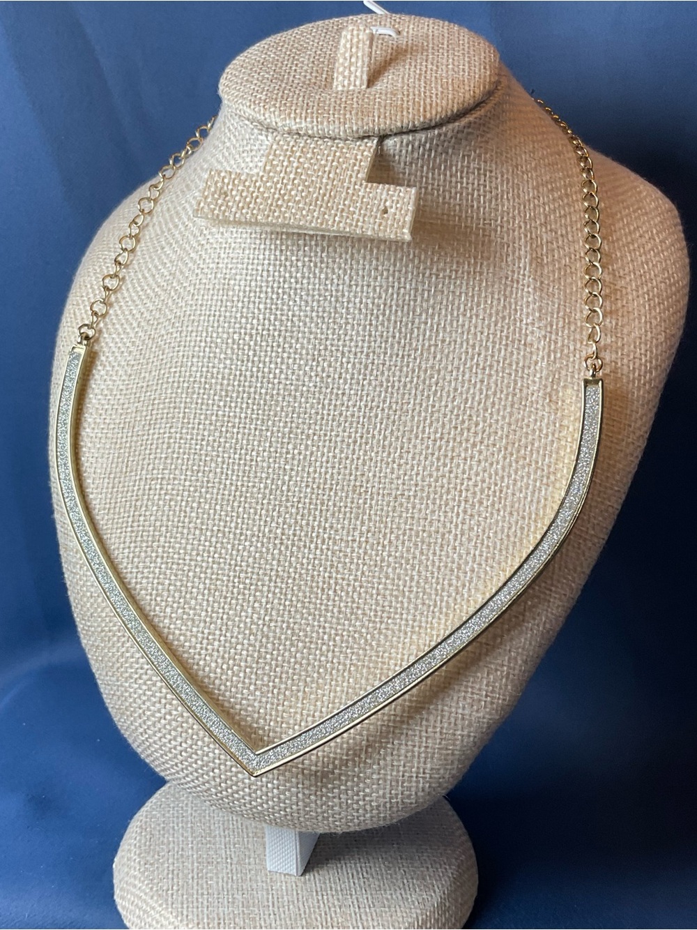Gold V-Shaped Pavé Accent Necklace Modern Gold Tone Chevron Necklace Minimalist